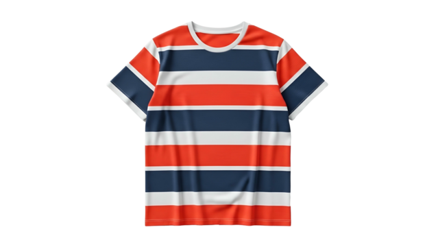Garment featuring horizontal stripes in shades of red, white, and dark blue - Powered by Adobe