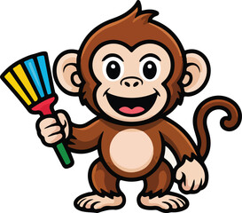 Monkey Vector, Monkey Mascot Cleaning Service Cartoon Character Vector Illustration.