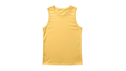 Plain yellow sleeveless athletic garment displayed against a solid black background