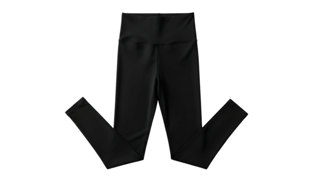 Close up of plain black athletic tights laid flat against a dark background