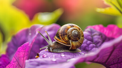 Snail on a purple leaf