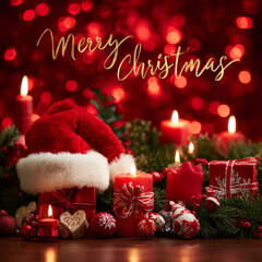 Merry Christmas festive scene with candles and decorations