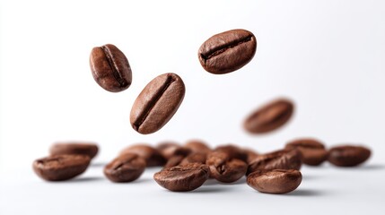 Naklejka premium Falling coffee beans isolated