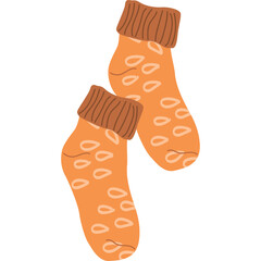 Cozy Orange Socks with Patterned Design Rolled Down Cuffs on a Transparent Background