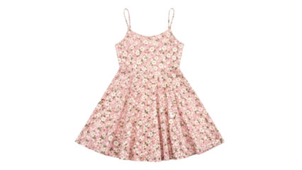Feminine summer garment featuring an allover print of small white flowers on pink fabric
