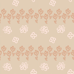 Minimalistic hand drawn Floral Pattern. Gouache drawn Flowers in Scribble style. Childish drawing. Hand draws swirls. Curly brush strokes, marker scrawls as graphic design elements set