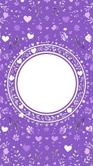Purple background with floral design around a central white circle
