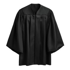 Classic black academic graduation gown with wide sleeves and pleated front isolated on transparent background