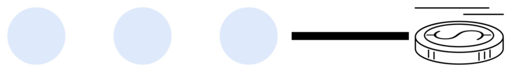 Three sequential dots leading to a coin with currency symbol, signifying steps in financial processes or transactions. Ideal for business, economy, innovation, strategy, finance, growth, simple flat
