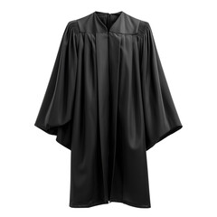 Classic black academic graduation gown with full sleeves and gathered yoke isolated on transparent background