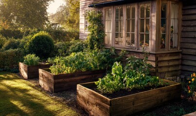 Raised beds in the farm, high beds for growing vegetables and greens, gardening and agriculture concepts, AI generated