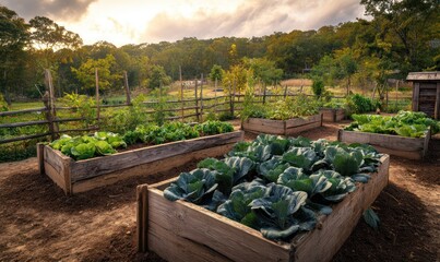 Raised beds in the farm, high beds for growing vegetables and greens, gardening and agriculture concepts, AI generated