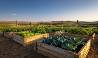 Raised beds in the farm, high beds for growing vegetables and greens, gardening and agriculture concepts, AI generated