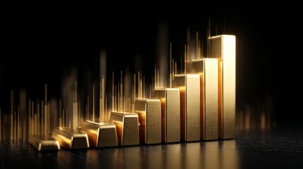 Glimmering Gold Bars Representing Financial Growth and Prosperity in a Dark Setting with Illuminated Background for Investment Concepts