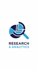 Research and Analytics logo with magnifying glass and pie chart.