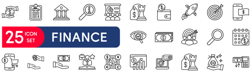 Finance set of web icons in line style. vector illustration concept relate to finance, money, loan, tax, economy, bank, line, financial, cash