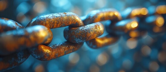 Close-up of rusty chain links, showing texture and connection.