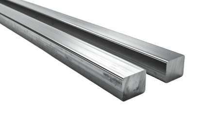 Two metal square bars, close-up, silver, brushed