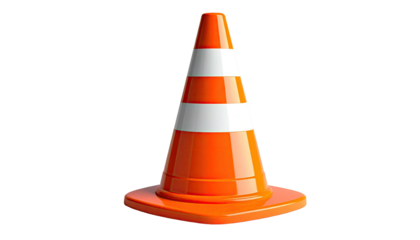 Orange traffic cone with white stripes on a black background