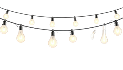 String of glowing, evenly-spaced light bulbs, black background