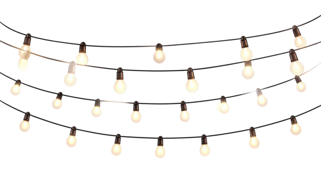 String lights glimmer warmly against the inky night backdrop