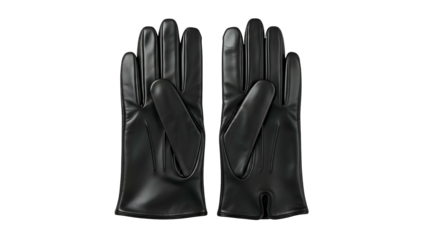 Pair of sleek black leather dress gloves displayed against a dark backdrop