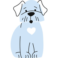 Light Blue Cartoon Dog Sitting With White Heart On Chest White Background Transparent Design