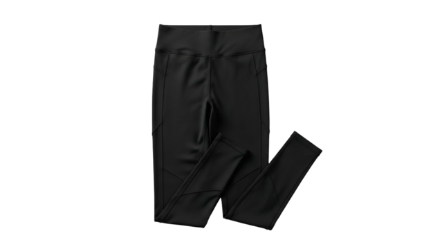 Black athletic leggings displayed against a solid dark background