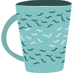 Light Blue Ceramic Mug With Abstract Swirls Pattern In Dark Teal And White On A Transparent Background