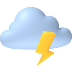 Light Blue Cloud with Yellow Lightning Bolt Icon on Transparent Background Symbolizing Weather Forecast and Electricity Power