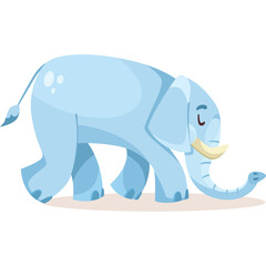 Light Blue Elephant Illustration With Tusks Walking Against A Transparent Background In A Side View Profile