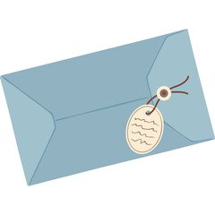 Light Blue Envelope with Handwritten Tag and String Closure Across a Transparent Background Ideal for Messaging and Correspondence Concepts