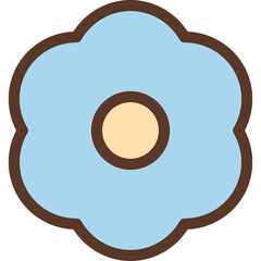 Light Blue Flower With Yellow Center And Brown Outline On Transparent Background Simple Graphic Design Element