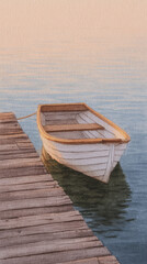 Obraz premium Explore the Tranquil Beauty of a Peaceful Dockside Scene with a Charming Boat at Sunset on Serene Waters