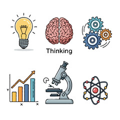 Creative thinking and science icon set, representing innovation and knowledge