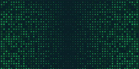 Digital green pixel pattern background with glowing squares - cyber grid for game interface, tech wallpaper.
