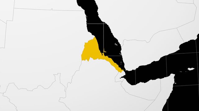 Eritrea map. Animated zoom into the country on the Globe in Black White color palette. Country logo animation. Map with meridians, parallels. Trending video.