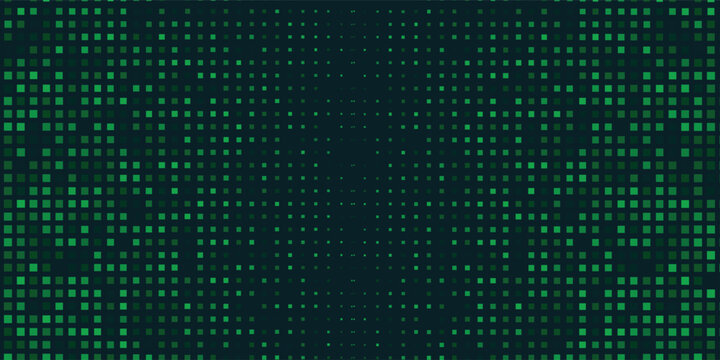 Digital green pixel pattern background with glowing squares - cyber grid for game interface, tech wallpaper.