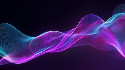 AI Data Visualization with Neon Wave Mesh in Cyan and Pink Glow
