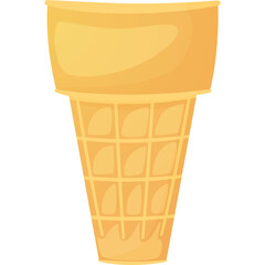 Crisp Golden Yellow Waffle Ice Cream Cone Empty with Textured Grid Pattern Isolated on White Transparent Background
