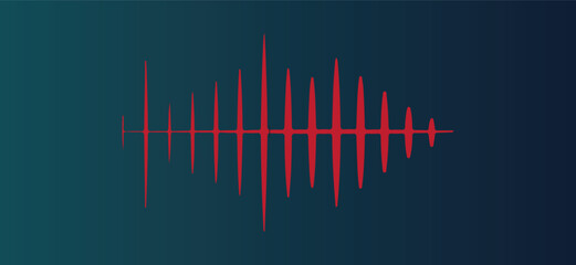 Fototapeta premium Red Abstract Sound Wave or Heartbeat Monitor on Dark Teal Background
