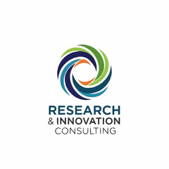 Research and Innovation Consulting Logo with Swirling Abstract Design.