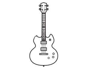 Naklejka premium Line drawing of an electric guitar against a white background. It features a headstock, neck, body, and controls, ideal for design