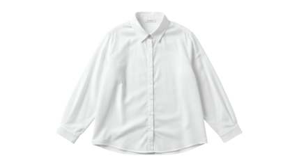 Crisp white long sleeve collared garment displayed against a solid dark background