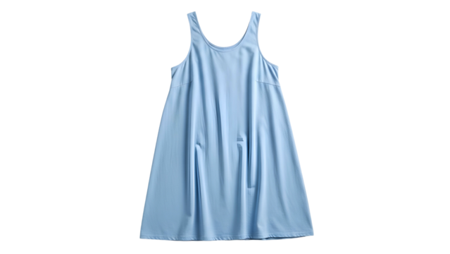 Simple light blue slip dress shown against a black background