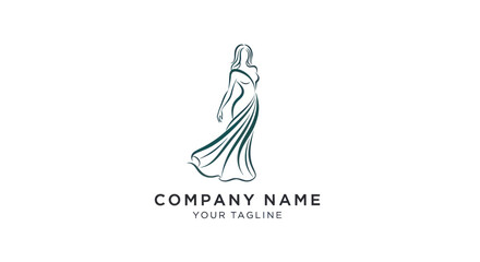 Elegant Woman in Flowing Gown Fashion Logo Design.