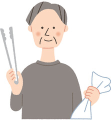 ゴミ拾いをするシニア男性