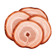 Sliced pork roll or ham with visible layers of fat and meat texture