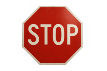 Red octagon stop sign isolated, indicating a mandatory halt, safety regulation, traffic control, and road caution