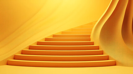 Naklejka premium A golden staircase leading upwards, symbolizing ambition and achievement, golden staircase, symbol of success,